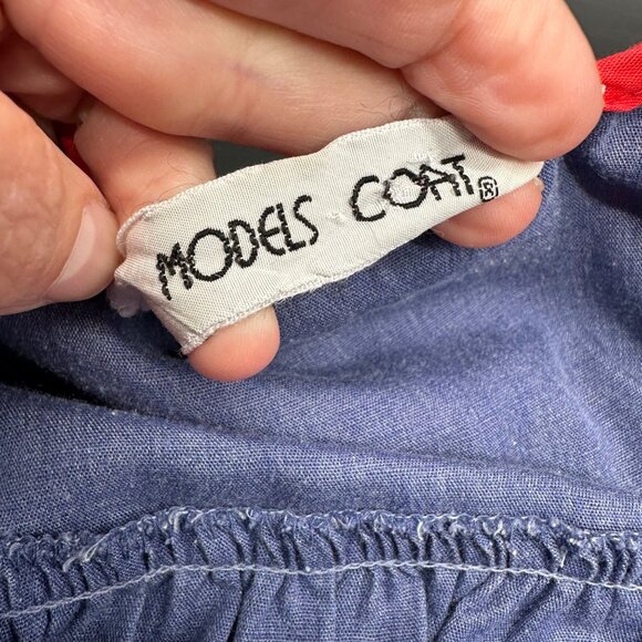 Vintage Duster House Coat Robe Blue Red Floral Snaps Cotton Retro Pockets - Picture 4 of 9